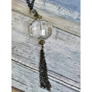 Premier Design Antiqued Matte Brass Plated Glass Stone Pendant Necklace,  34"